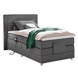 SABA 2 Boxspringbett 100x200 elektrisch verstellbar, Grau - Modernes Einzelbett mit 7-Zonen-Federkern Matratze & Komfortschaum Topper - 121 x 114 x 210 cm (B/H/T)