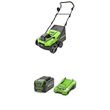 Greenworks 40V Vertikutierer und Rasenharke mit bürstenlosem Motor, 3100 U/min, 38 cm Arbeitsbreite, 5 Tiefen, 45 L Auffangbehälter，40V 4Ah Akku & Ladegerät,