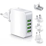 Reiseadapter Weltweit mit 4 USB Universal Reisestecker Adapter Ladegerät 22W, Internationaler Steckdosenadapter Travel Adapter Weltreise Steckdose Netzteile für USA UK EU AUS Europa England Thailand