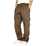 Jogginghose Herren Baggy Locker Sportliche Fleece Cargohose Freizeithose Große Größen Lässige Streetwear Sweatpants Laufhose Mit Gummizug Und Taschen Leicht Hosen Wanderhose Kaffee XXL
