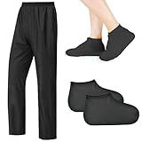 Zimoer Regenhose für Erwachsene Herren Outdoorhose wasserdichte Winddichte Fahrrad Überziehhose mit 2 Paar Schuhüberzieher Wasserdicht, für Regen Schneetag Wüstenstrand Schlammige Straßen (XL)