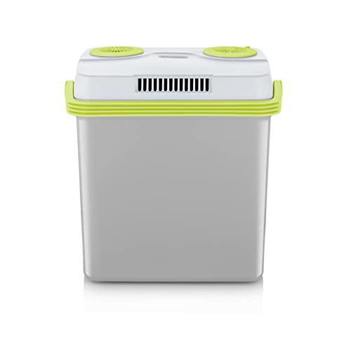 SEVERIN Elektrische Kühlbox (25 L) mit Kühl- und Warmhaltefunktion, Auto Kühlbox mit 3 Anschlüssen (USB, Netzteil & Zigarettenanzünder), Kühlbox grau/grün, TKB 2925