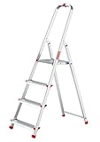 Baulich - Aluminium Leiter - 4-stufige einseitige Haushaltsleiter, Haken und Füße 4 Stück inklusive - Ergonomisches Design, leicht zu transportieren - 145x43x12cm - Belastbarkeit bis 125 kg