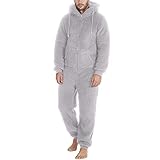Generisch Overall Herren Winter Warm Jumpsuit Flauschig Schlafanzug Fleece Overall Einteiler Hausanzug Baumwolle Freizeitanzug Warm Kuschelig Schlafoveralls mit Reißverschluss für Liebhaber