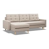 Mebligo - Ecksofa mit Schlaffunktion und Bettkasten BLANK, 223x88x140 cm, Universelles Eckcouch, Rechte oder Linke Seite Couch, Wohnzimmer Schlafsofa. L Couch mit Schlaffunktion - Beige