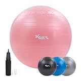 KM-Fit Gymnastikball 75cm | Trainingsball mit Luft-Pumpe | Sitzball Büro Anti-Burst | Ball für Fitness, Yoga, Gymnastik, Core Training | Pezziball Yogaball BPA-Frei | Pink
