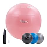 KM-Fit Gymnastikball 75cm | Trainingsball mit Luft-Pumpe | Sitzball Büro Anti-Burst | Ball für Fitness, Yoga, Gymnastik, Core Training | Pezziball Yogaball BPA-Frei | Pink