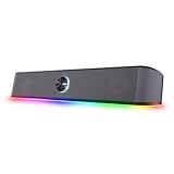 Trust Gaming Stereo Soundbar mit RGB Beleuchtung GXT 1619 Rhox, Computer Boxen 12W, 2.0 Lautsprecher mit LED-Beleuchtung, PC Soundbar, USB-Betrieb, 3.5 mm AUX Anschluss, TV PC Laptop - Schwarz/Grau