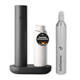 BottlePlus 100% Plastikfrei Wassersprudler To Go - bis zu 6L Sprudelwasser Unterwegs - Spark Set Sprudler Auffüllstation + 600ml Metalflasche Carbonator
