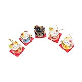 VICASKY 5 Stück Teiliges Set Mini Glückskatze Dekofiguren aus Weißem Porzellan Japanischer Maneki Neko Stil Langlebige Auto und Ornamente Niedliche Katzenmaskottchen als für