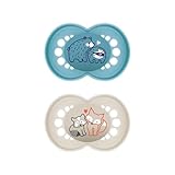 MAM Original Latexschnuller im 2er-Set, Schnuller aus nachhaltigen, bio-erneuerbaren Materialien, Baby Schnuller mit symmetrischem & kiefergerechtem Sauger, 6-16 Monate, Bär/Fuchs