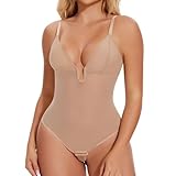 Joyshaper Damen Body Sexy Sheer Mesh Bodysuit String Rückenfrei Shapewear Tanga Body Shaper Bauchweg Leicht Formende Bodys Shaping Stringbody Ärmellos Oberteil Top Damenbody Beige L