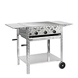 Gasgrill 3-flammiger Edelstahl-Brenner 11kW fahrbar mit Grillrost und Abstellplatten, Grillwagen, Gastrobräter Profigrill Verein