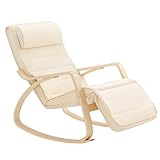 SoBuy Schaukelstuhl mit Polster, Schaukelsessel mit Kopfstütze und Verstellbarer Fußstütze, relaxsessel - Beige FST16-W