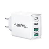 USB C Ladegerät, 40W 4-Port Stecker USBC Mehrfach Ladegerät mit PD und QC, Schnellladegerät Adapter USB Netzteil Ladestecker für iPhone 16 15 Pro Max 14 13 12 11, iPad, Samsung, Handy Charger