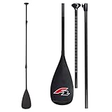 F2 SUP Paddel Carbon - 85% Carbon 3 teilig Schwarz Utraleichter extrem steifer High End SUP Paddle Stand Up Paddling verstellbar 2024/25