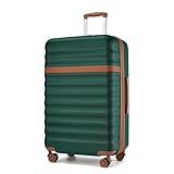KONO Großer Koffer Trolley Reisekoffer leicht aus ABS+PC mit 4 Rollen Hartschalenkoffer TSA Schloss (Dunkelgrün/Braun,XL)