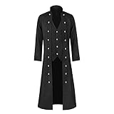 Generisch Mantel Herren Lang Stehkragen Frack mit Multi Knöpfe Herrenmantel Mittelalter Einfarbiges Schnürung Outdoorjacke Renaissance Wikinger Causal Übergangsjacke Vintage Trenchcoat