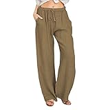 IQYU Lässige einfarbige Tether-Baumwollleinen-Los-Yoga-Hose aus Baumwollleinen für Damen Funktionsunterwäsche Damen Kurze Hose (Brown, M)