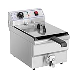 Royal Catering Fritteuse Edelstahl Elektro Fritteuse mit Korb (Kapazität 10 l, 3200 W, 230 V, Thermostat 60–200 °C, 47,5 x 28 x 34,5 cm, Ablasshahn)