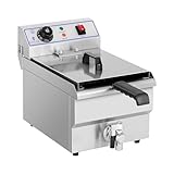 Royal Catering RCEF-10EH Fritteuse Edelstahl Elektro Fritteuse mit Korb (10 Liter, 3200 W, 230 V, Thermostat 60–200 °C, 47,5 x 28 x 34,5 cm, Ablasshahn)