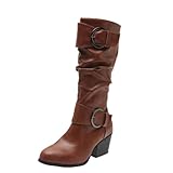 Wyongtao Damen Stiefeletten Biker Boots Stiefel Herbst Winter Frauen Schuhe Schnallen Chelsea Boots Vintage Cowboy Boots Combat Mit Seitlicher Reißverschluss