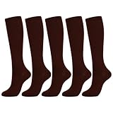 Luckywaqng 5 Paar Socken-, kniehohe Stützstrümpfe für Männer und Frauen Kniesocken Damen (Coffee, S)