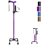 KingPavonini Gehstock für Damen und Herren mit zweitem Griff, faltbar und Verstellbarer Quad-Stock mit 4-Zacken-Basis zum Stehen, Gehstock klappbar für Senioren und Erwachsene Lila