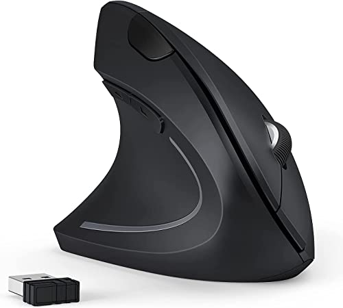 Ergonomische Maus für Linkshänder, 2,4G Wireless Ergonomische Vertikale Maus für PC, Laptop, Desktop, Schwarz