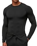 BOOJO Langarm-Kompressionsshirt für Herren, Workout, athletisches Unterhemd, Baselayer, Black Beauty, Mittel