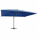 LAPOOH Ampelschirm mit Leuchten und Alu-Mast, Balkon Sonnenschirm, Marktschirm, Garten, Balkon Schirm, Sonnen Schirme, Balkonschirm, 400x300 cm Azurblau