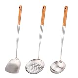 Wok-Pfannenwender und Schöpflöffel, Werkzeugset, 43,2 cm, Pfannenwender für Wok, 304 Edelstahl