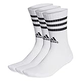 adidas Unisex 3-Stripes Cushioned Crew Socks 3 Pairs, White / Black, 42-45
