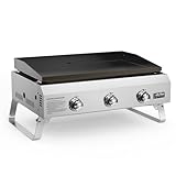 onlyfire Plancha Tischgasgrill 3 Edelstahl-Brenner, Keramische Lackbeschichtung Grillplatte, Camping Gasgrill, Kompakter Tischgrill Gas, Kleiner Balkon-Picknick-Grill, Grillfläche 57x36CM, 7,03KW