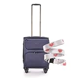 Stratic Bendigo Light+ Koffer mit Koffergurt Weichschale Reisekoffer Trolley Rollkoffer Handgepäck, TSA Kofferschloss, 4 Rollen, Erweiterbar, Größe S, Navy
