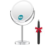 Auxmir Kosmetikspiegel 30X/1X, Doppelseitiger Schminkspiegel mit Vergrößerung, Tischspiegel Stehend 360° Schwenkbar, Abnehmbarer Reisespiegel für Schminken Makeup Gesichtspflege und Rasieren