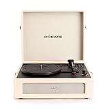 CREATE/Record Player Retro/Tragbarer Koffer-Plattenspieler in Cremeweiß/Mit Bluetooth USB, SD, MicroSD und Mp3, Retro-Stil