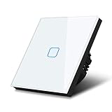Maclean MCE701W Touch Lichtschalter Wandschalter Glas Schalter mit farbwechsel LED Hintergrundbeleuchtung Einbauschalter 85x85mm (1-Fach Eckig, Weiß)