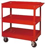 MAXPOWER Werkzeugwagen 3 Fächer aus Metall, 72 x 36.5 x 66.3 cm, Vielseitige Werkzeugbox für Kleinteile und große Werkzeuge, 2 Rollen mit Feststellbremse (rot)