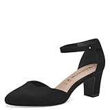 Tamaris Damen Pumps mit Riemchen Textil Vegan Blockabsatz; BLACK/schwarz; 38