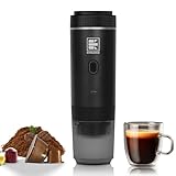 EVERANGE Tragbare elektrische Espressomaschine, Reisekaffeemaschine für Camping, Auto, Wohnmobil und Wandern, selbsterhitzend mit Typ-C, kompatibel mit gemahlenem Kaffee und NS-Kapseln, schwarz