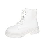 fahrradhandschuhe herren 2024 Sommer Damen Stiefel Ankle Boots Damen Klassische Schnürung Chunky Boots Seite Reißverschluss Flatform Casual Boot Schuhe Schnalle Casual Boots A-649 White 37