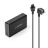 Hama 5-Fach USB GaN Ladestation Schnellladegerät 240W (Mehrfach USB-Ladestation USB-C PD/USB A, Netzteil für Laptop, Multiport Charger mit Kabel für Handy, iPhone, Samsung, Tablet, iPad UVM) schwarz