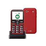 Doro - Leva L10 - Seniorenhandy ohne Vertrag - Großes Display in Querformat - Kräftiger Klang - Kamera - Notruftaste mit GPS - Inklusive Ladestation - Rot
