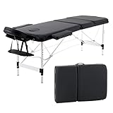 Panana Tragbare Massageliege Klappbar 3 Zonen Höhenverstellbarer Massagetisch mit Kopfstütze & Armlehnen Massagebank Aluminium Tattoo-Tisch (Schwarz)