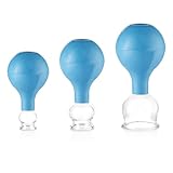 pulox Schröpfglas aus Echtglas 3er-Set inkl. Saugball 25 mm, 32 mm & 40 mm, Blau