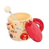 Alipis Keramiktasse mit Deckellöffel trinkbecher kaffeetasse Becher mit glattem Rand Restaurantbecher aus Keramik Hitze Cappuccino-Tasse Cartoon-Tassen entzückender Keramikbecher Teetasse