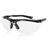 NoCry Schutzbrille mit “schwebenden” klaren Brillengläsern, kratzfeste Antibeschlag Beschichtung und verstellbare SoftPad Bügel; UVA und UVB Schutz; N 166, EN 169, EN 170, EN 172 & EN 175 zertifiziert