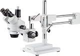 AmScope SM-4TP Professionelles Trinokulares-Stereo-Zoom-Mikroskop mit Gleichzeitiger Fokussteuerung, WH10X-Okularen, 0.7X-4.5X-Zoomobjektiv, Umgebungsbeleuchtung, Doppelarm-Auslegerständer, 7X-45X