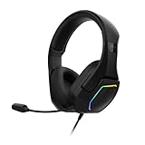 KROM KOPA 7.1-50-mm-Kopfhörer mit virtuellem 7.1-Sound, RGB-Regenbogenbeleuchtung, integriertem Lautstärkeregler und Mikrofon, verstellbarem und leichtem Kopfband, USB-Anschluss, schwarz